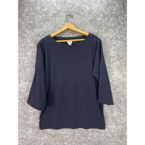 Chicos Shirt Womens Small Navy Blue Stretch 3/4 Sleeve Boat Neck Tunic